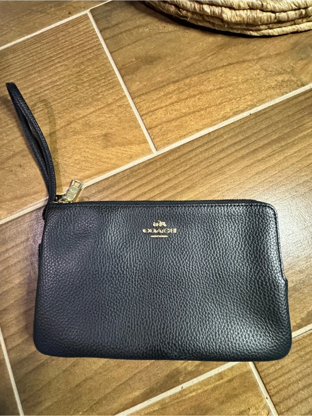 Coach Black Leather Wristlet Clutch with Gold Hardware